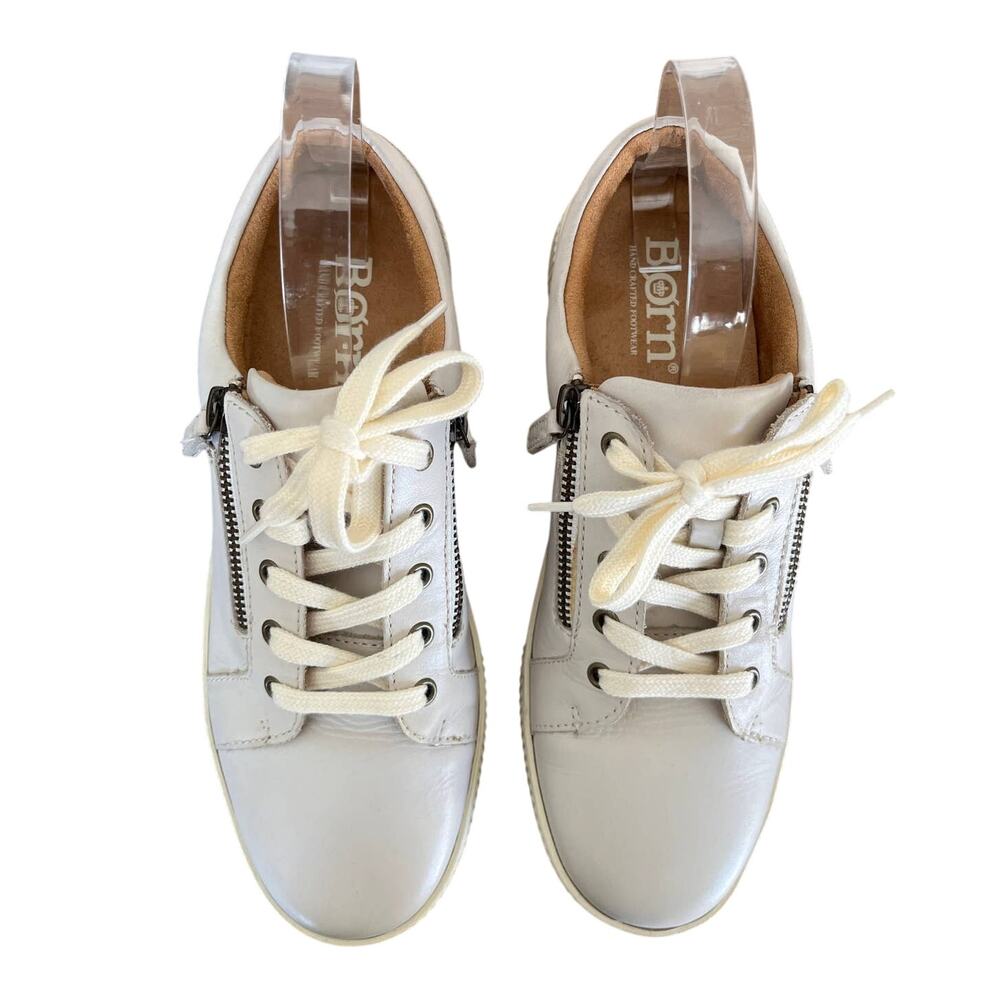 Born Paloma Leather Side Zip Sneakers Oxford Cream White Womens Size 10M US - Picture 6 of 12
